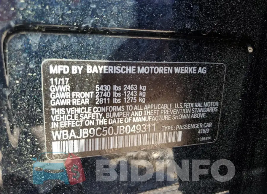 WBAJB9C50JB049311 Photo# 12