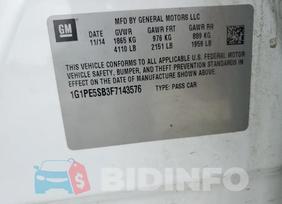 1G1PE5SB3F7143576 Photo# 13