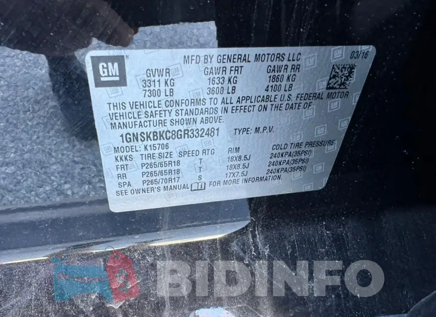 1GNSKBKC8GR332481 Photo# 10