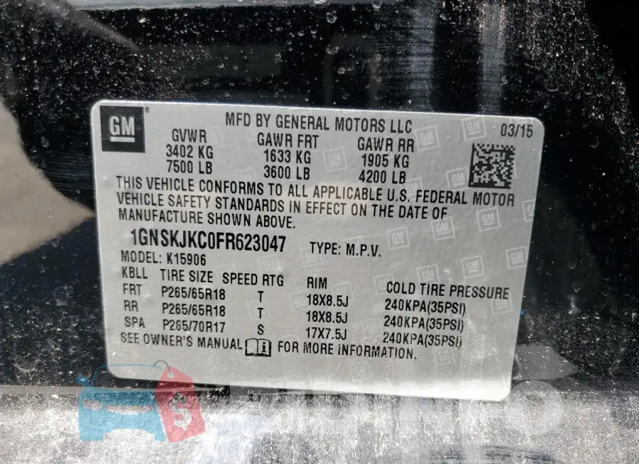 1GNSKJKC0FR623047 Photo# 13