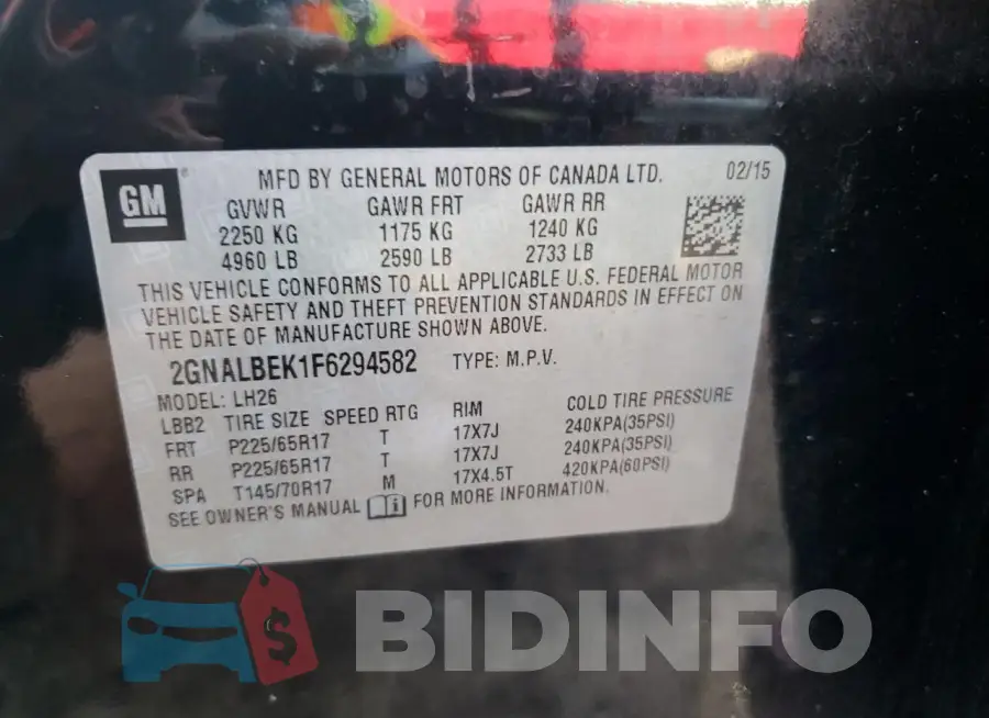 2GNALBEK1F6294582 Photo# 13