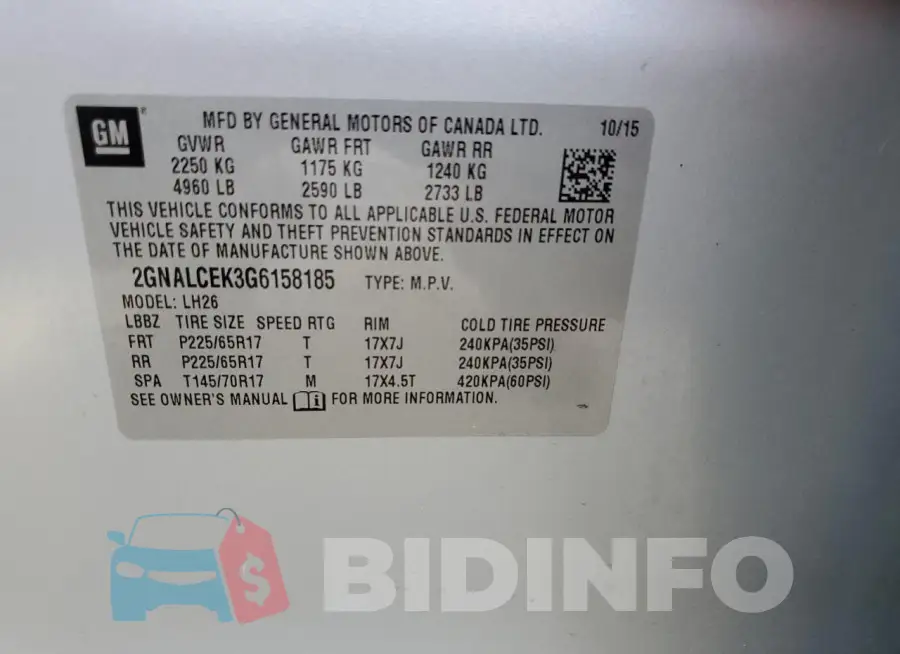 2GNALCEK3G6158185 Photo# 12
