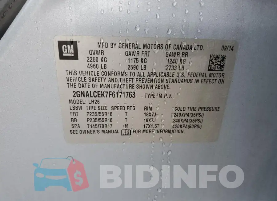 2GNALCEK7F6171763 Photo# 13