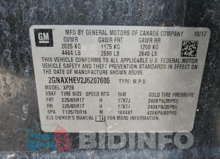2GNAXHEV2J6207606 Photo# 13