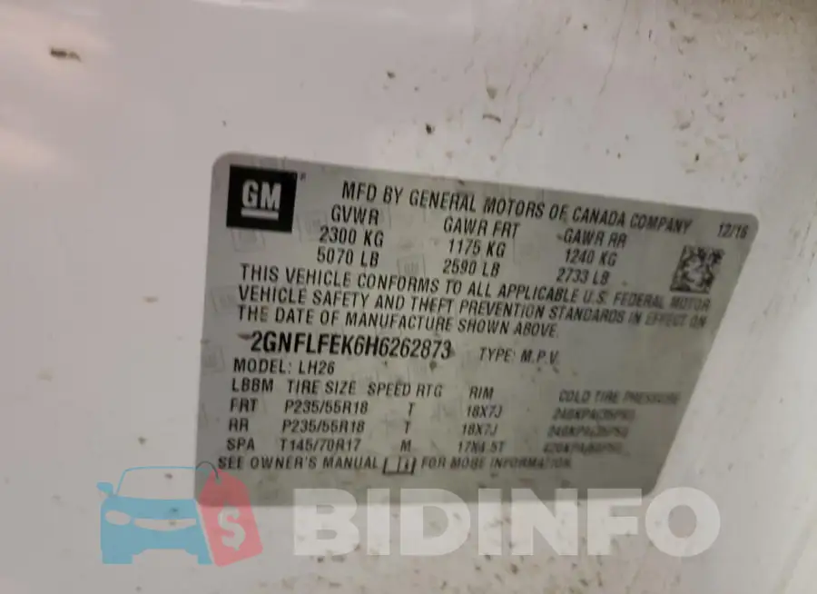 2GNFLFEK6H6262873 Photo# 14