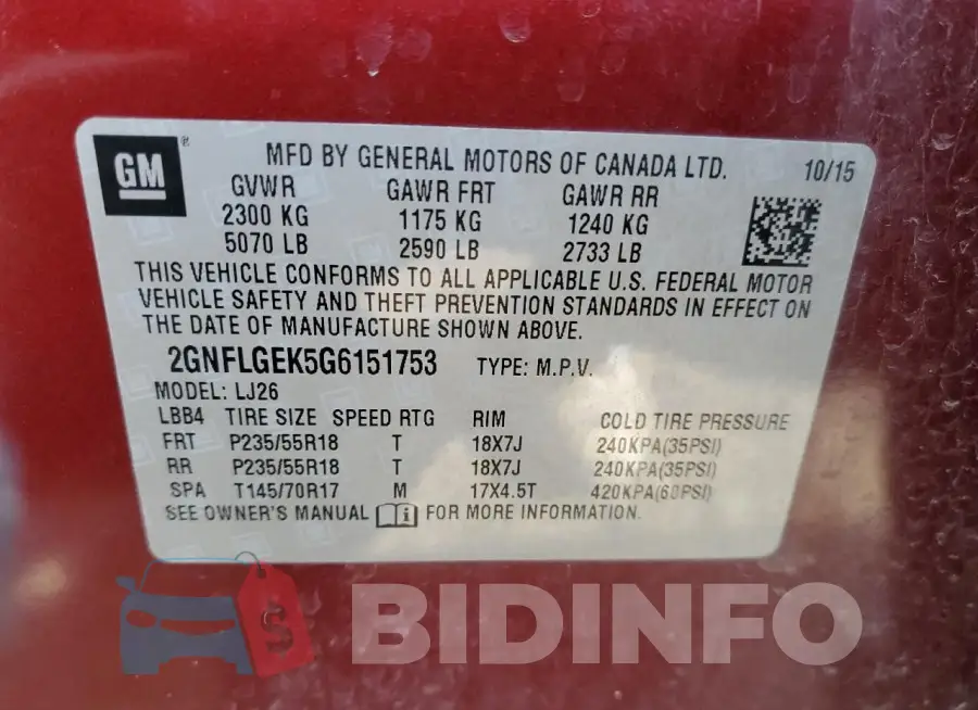 2GNFLGEK5G6151753 Photo# 12