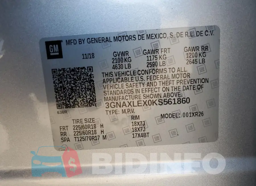 3GNAXLEX0KS561860 Photo# 14