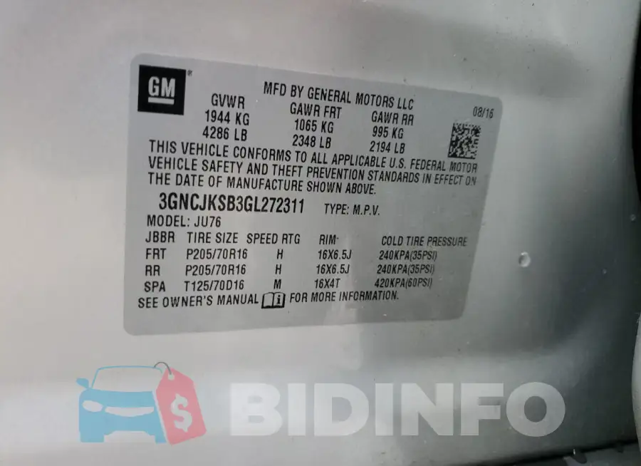 3GNCJKSB3GL272311 Photo# 12