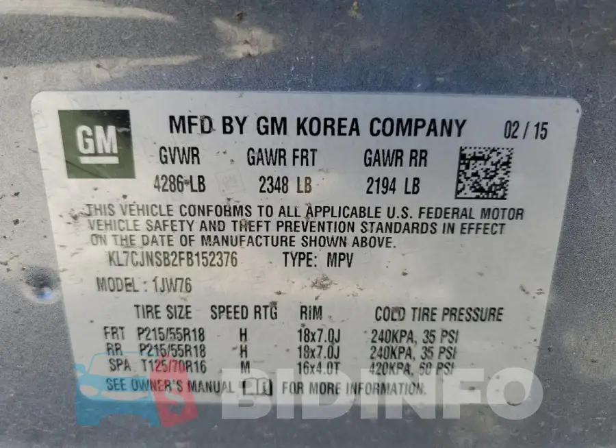 KL7CJNSB2FB152376 Photo# 13