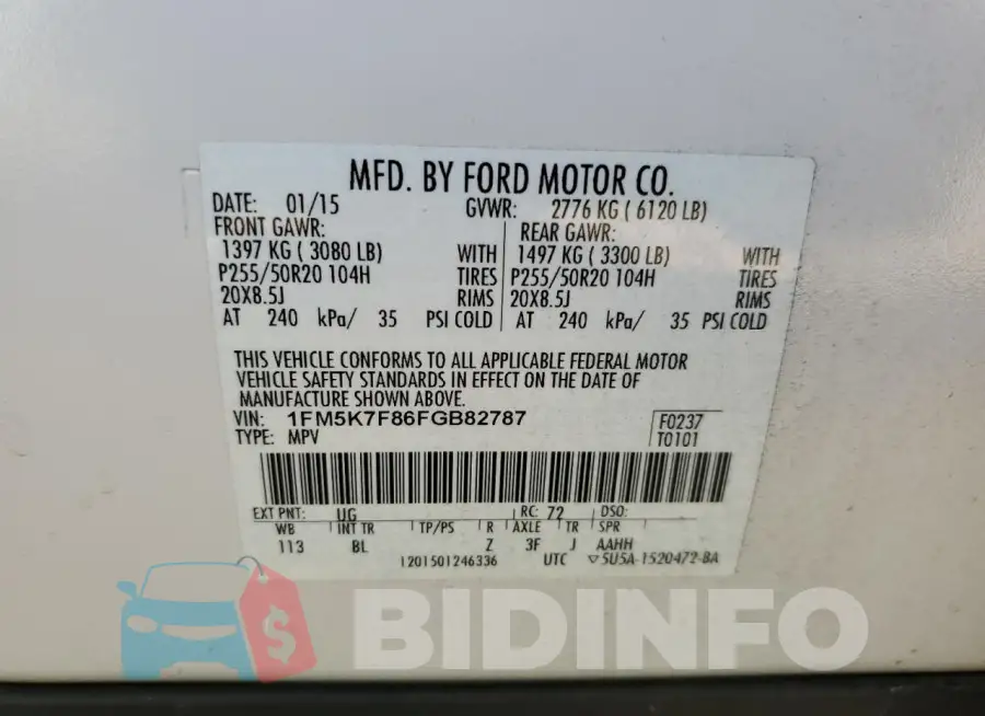 1FM5K7F86FGB82787 Photo# 12