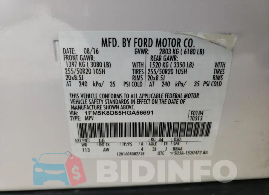 1FM5K8D85HGA56691 Photo# 12