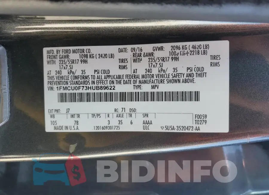 1FMCU0F73HUB89622 Photo# 13