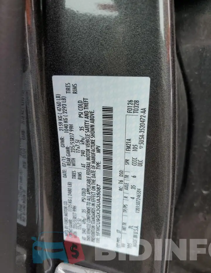 1FMCU9GX3GUA35087 Photo# 12