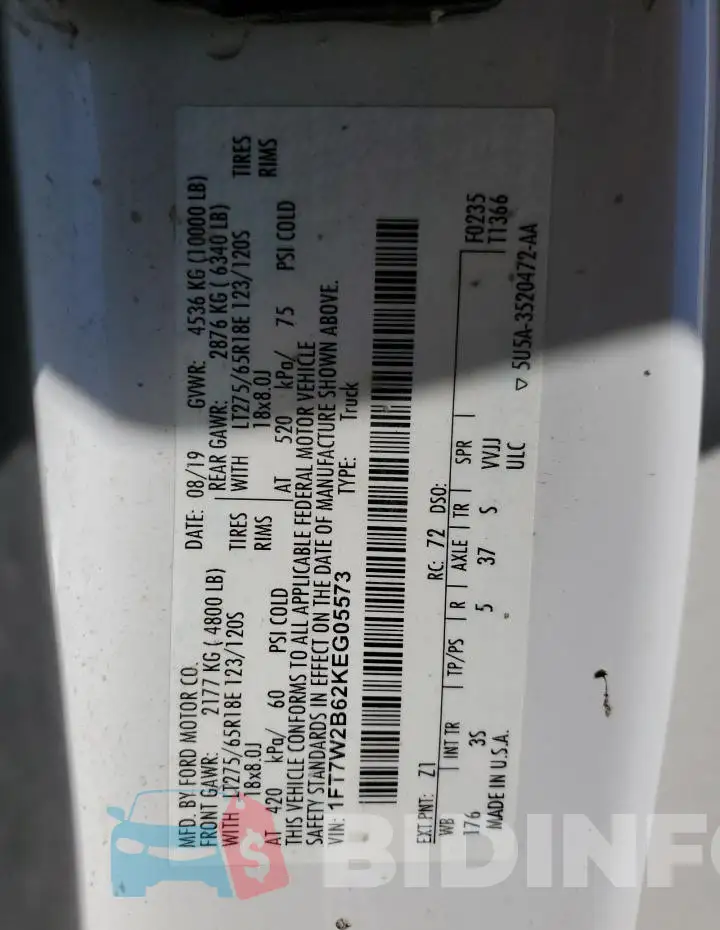 1FT7W2B62KEG05573 Photo# 12