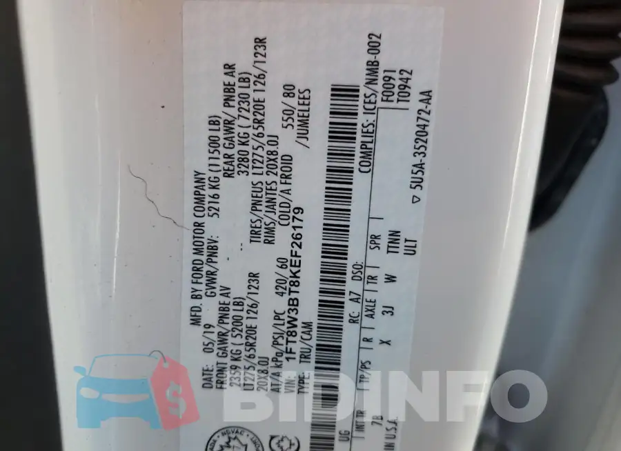 1FT8W3BT8KEF26179 Photo# 12