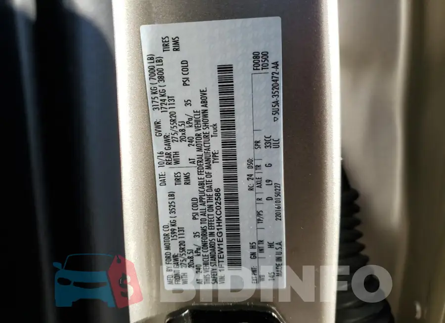 1FTEW1EG1HKC02586 Photo# 13