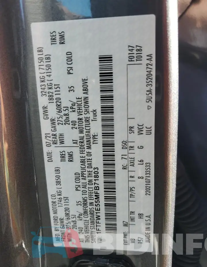 1FTFW1E55MFB71803 Photo# 13