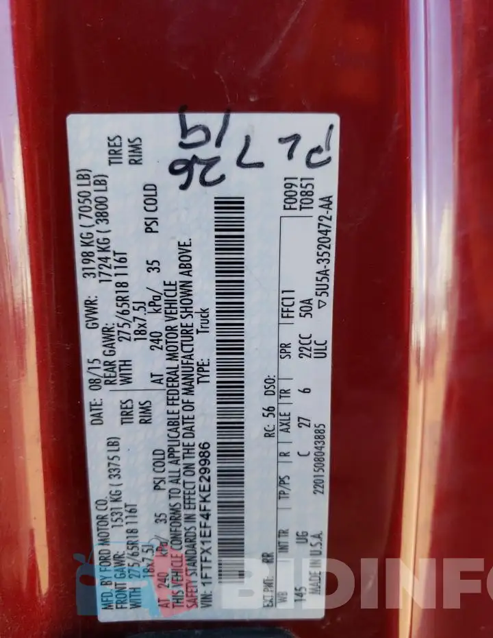 1FTFX1EF4FKE29986 Photo# 12