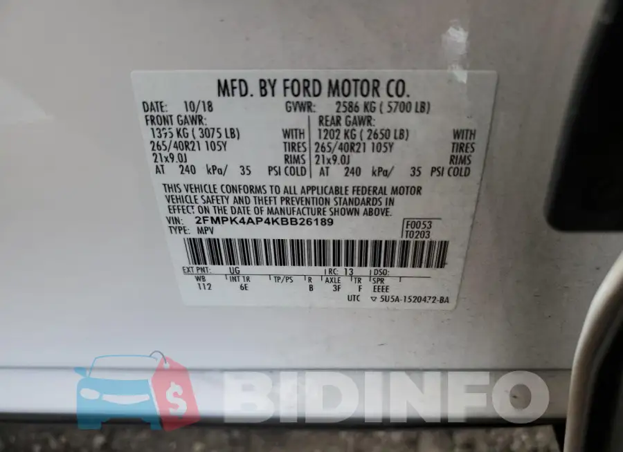 2FMPK4AP4KBB26189 Photo# 13