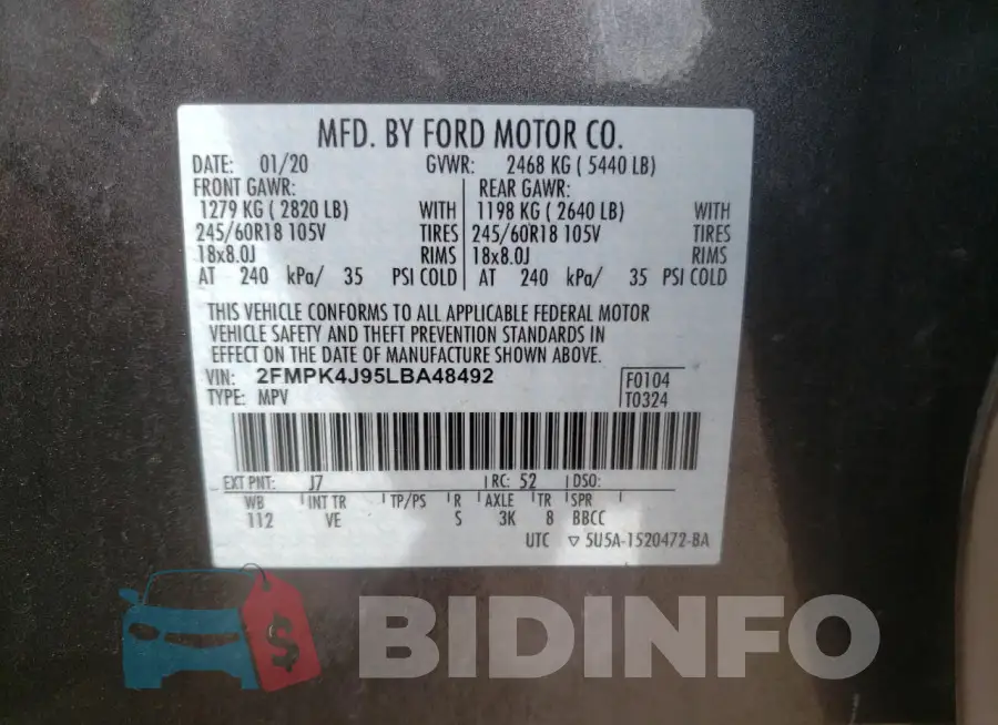 2FMPK4J95LBA48492 Photo# 13