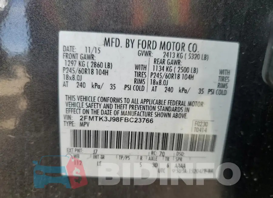 2FMTK3J98FBC23766 Photo# 13
