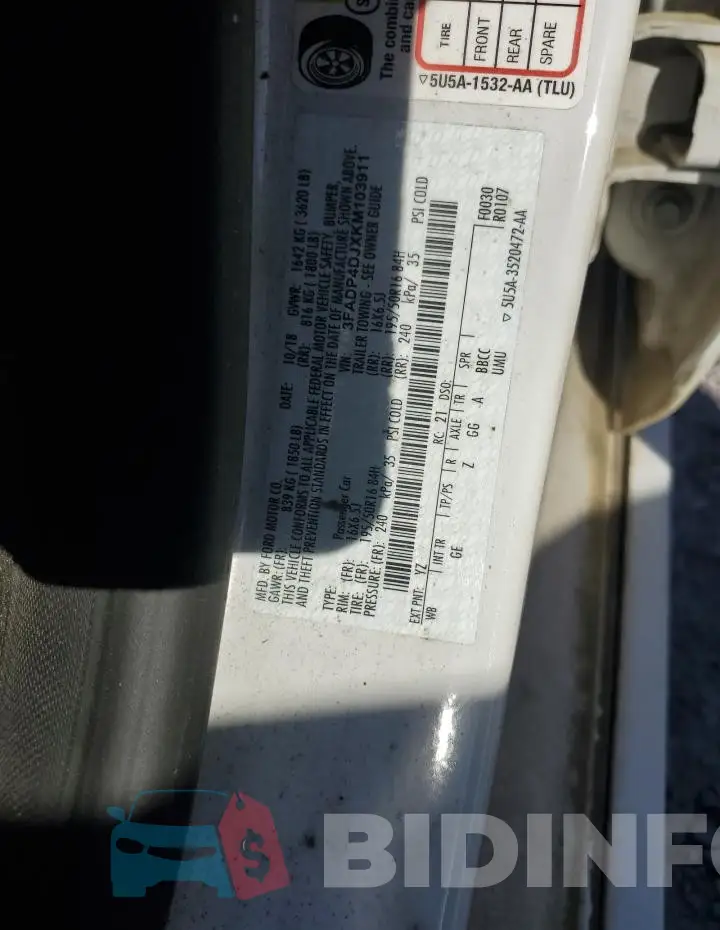 3FADP4DJXKM103911 Photo# 12