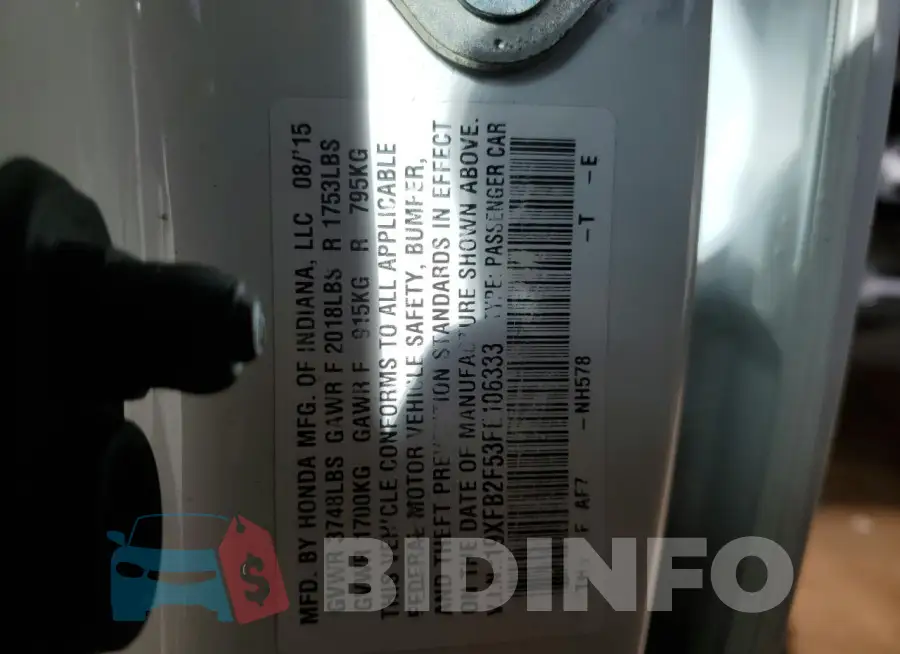 19XFB2F53FE106333 Photo# 12