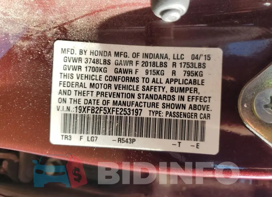 19XFB2F5XFE253197 Photo# 13