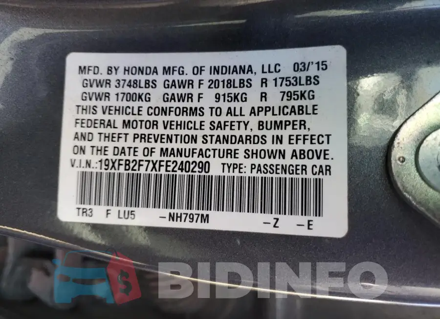 19XFB2F7XFE240290 Photo# 13
