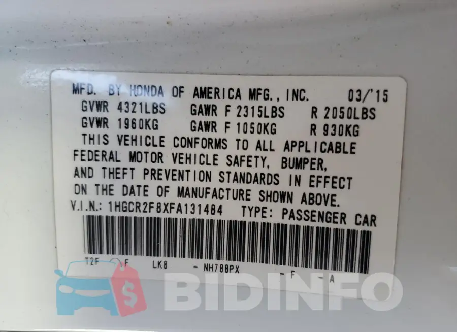 1HGCR2F8XFA131484 Photo# 12