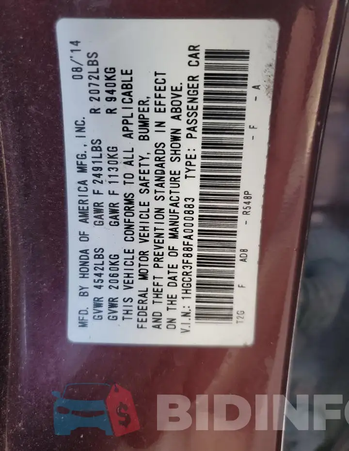 1HGCR3F88FA000883 Photo# 12
