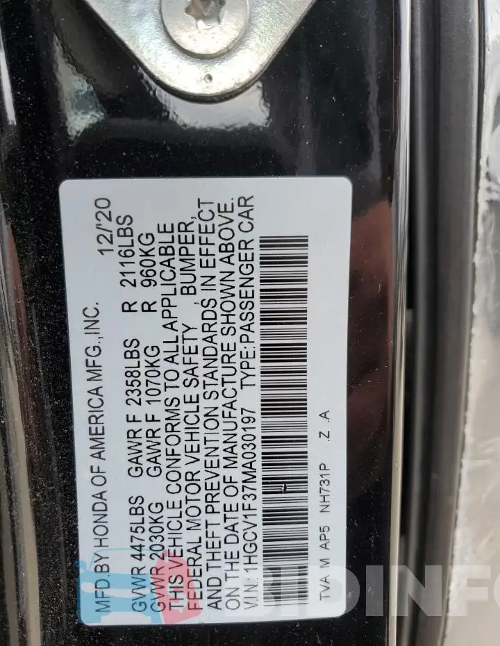 1HGCV1F37MA030197 Photo# 12