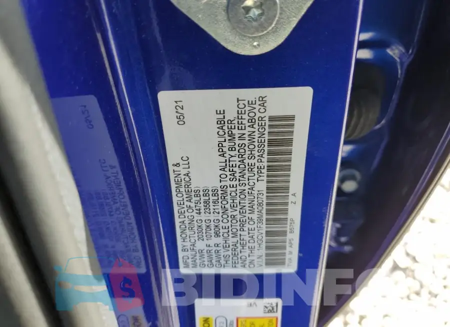 1HGCV1F39MA080731 Photo# 13