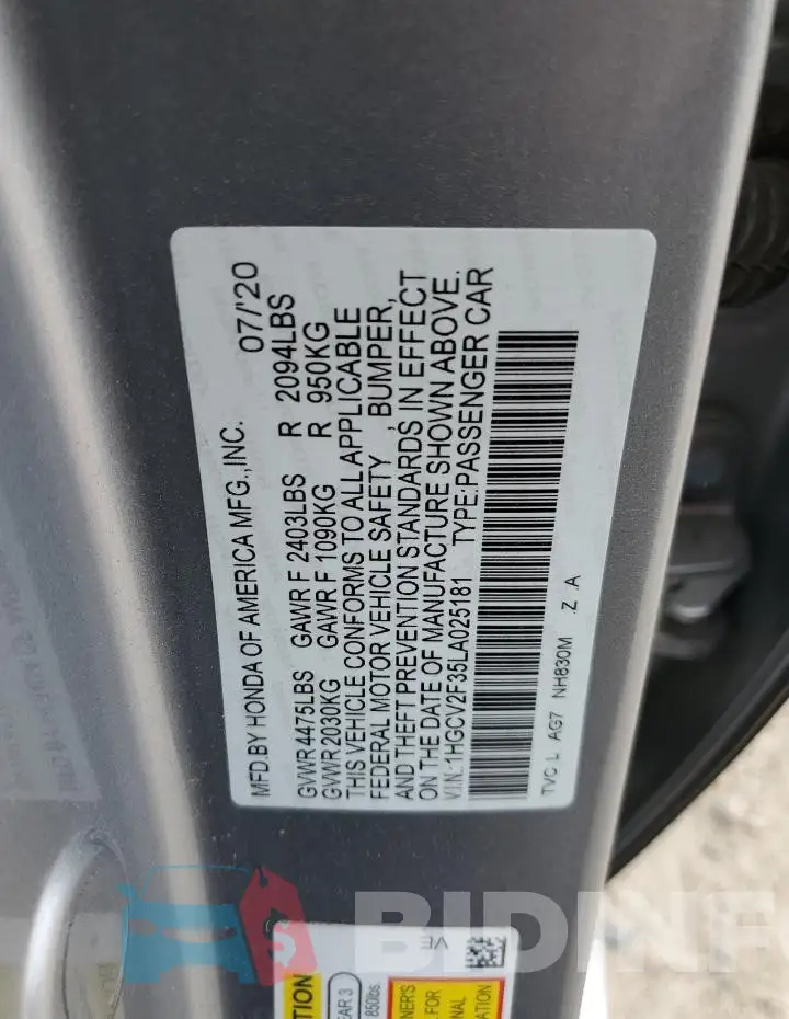 1HGCV2F35LA025181 Photo# 13