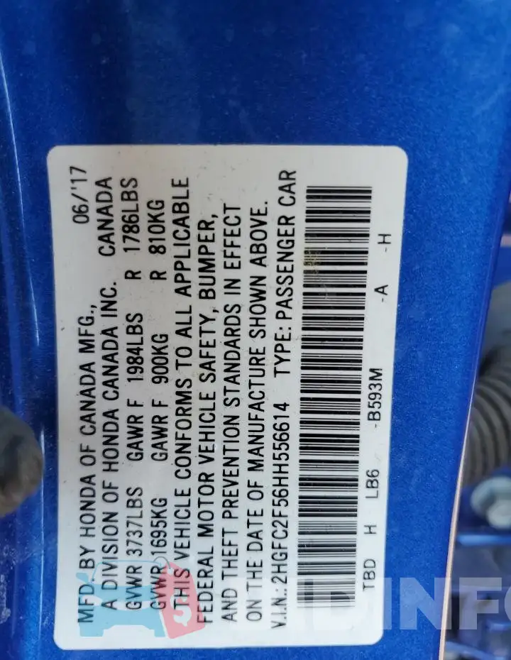 2HGFC2F56HH556614 Photo# 12