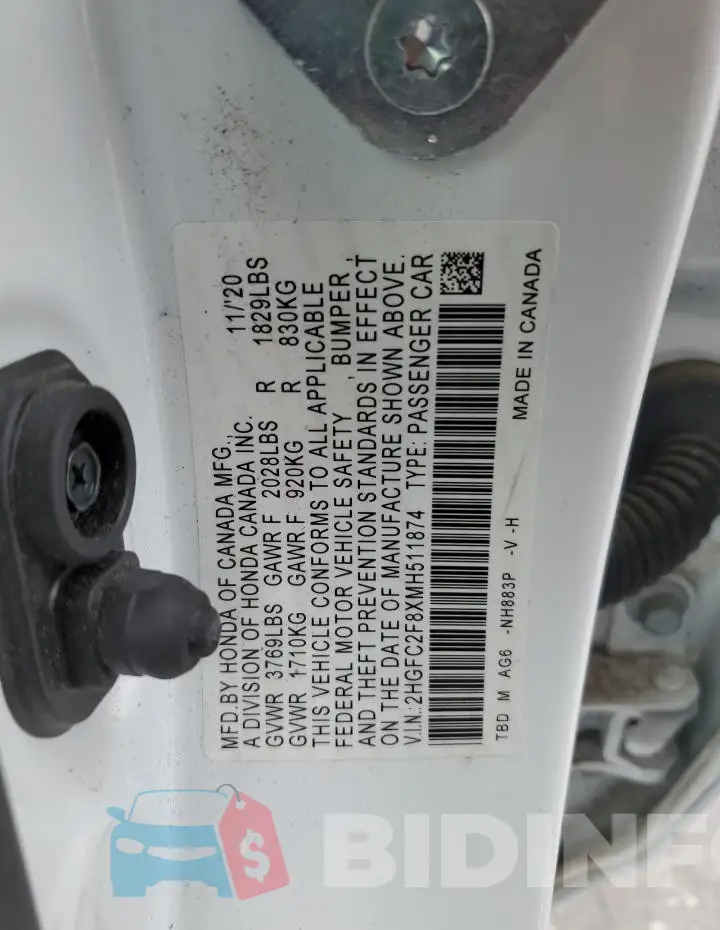 2HGFC2F8XMH511874 Photo# 12