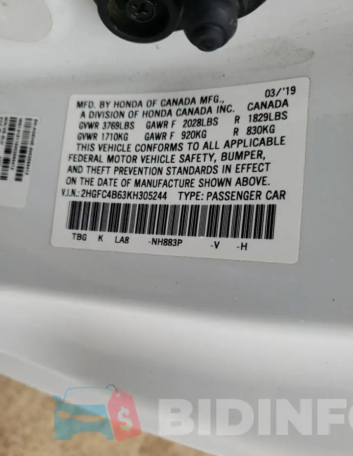 2HGFC4B63KH305244 Photo# 12