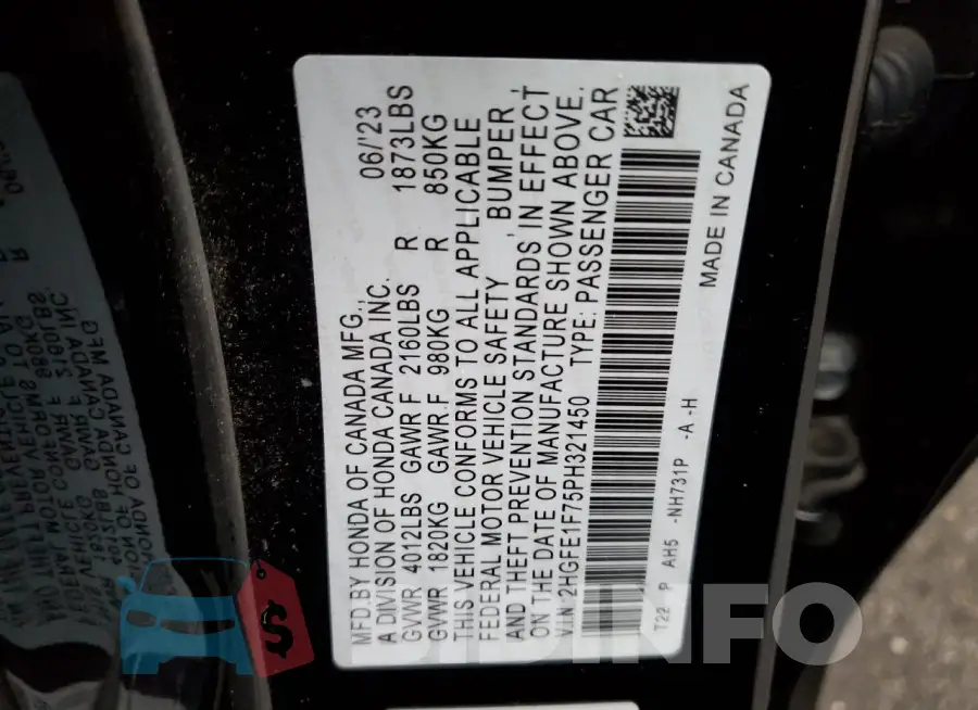 2HGFE1F75PH321450 Photo# 12