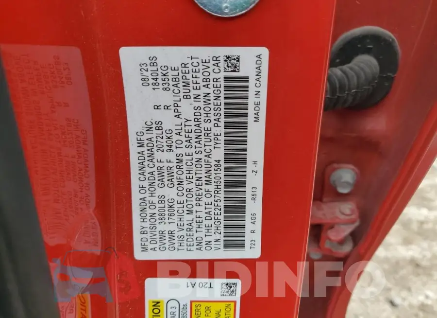 2HGFE2F57RH501584 Photo# 12