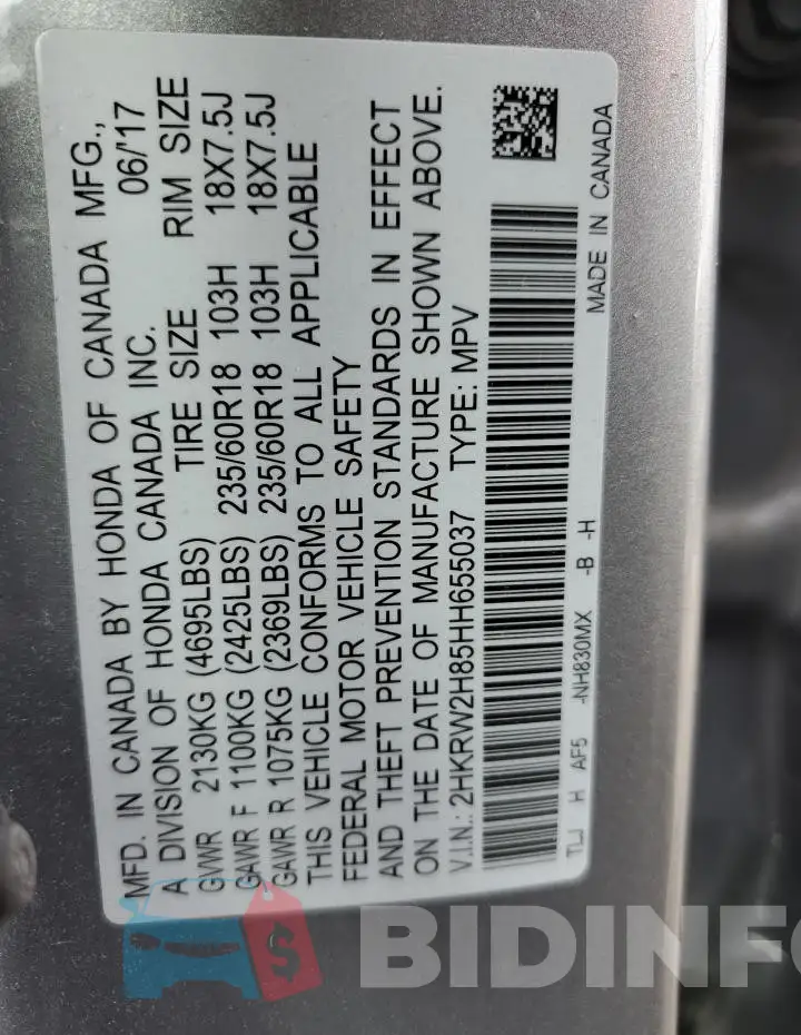 2HKRW2H85HH655037 Photo# 12