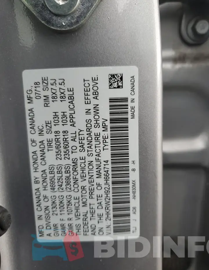 2HKRW2H92JH664714 Photo# 12