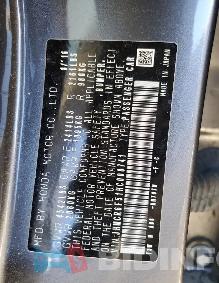 JHMCR6F51HC008741 Photo# 12