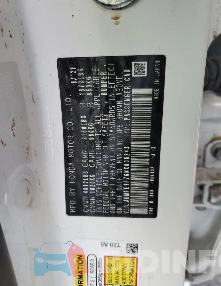 JHMFE1F76NX006243 Photo# 12