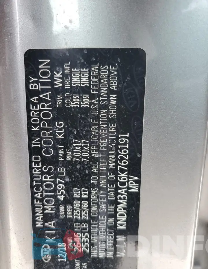 KNDPM3AC6K7626191 Photo# 13