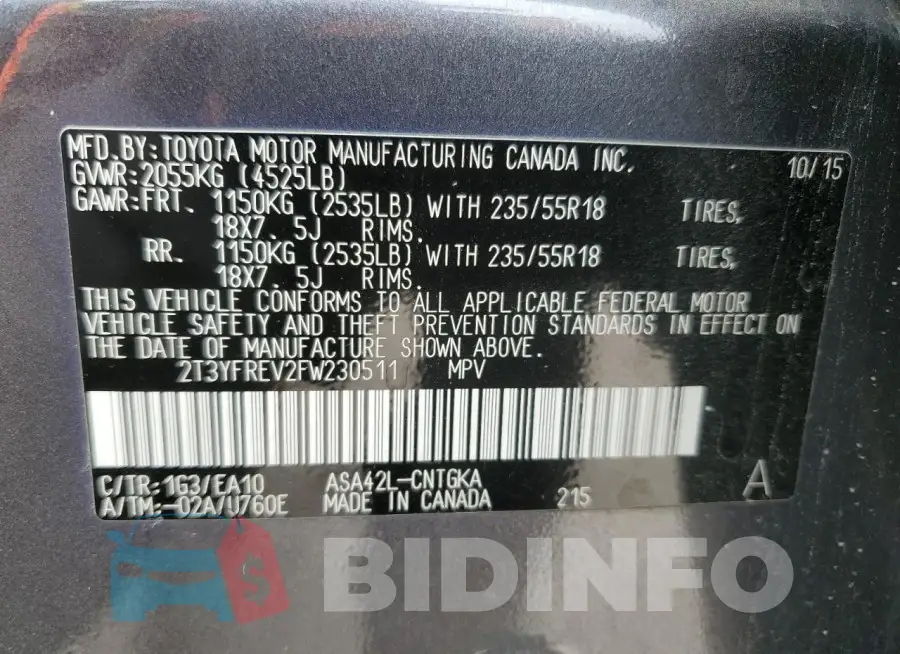 2T3YFREV2FW230511 Photo# 12