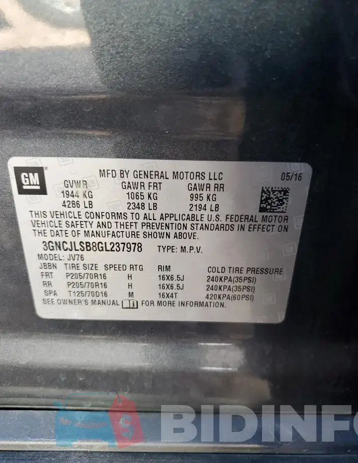 3GNCJLSB8GL237978 Photo# 12