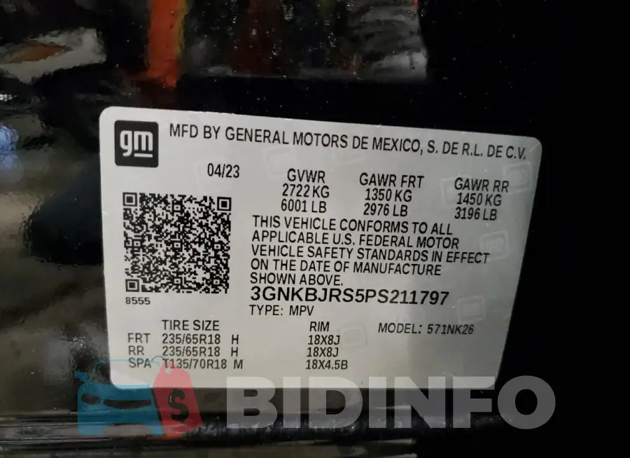 3GNKBJRS5PS211797 Photo# 12