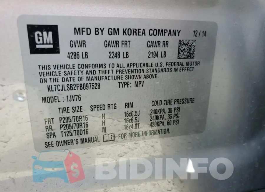 KL7CJLSB2FB097528 Photo# 13