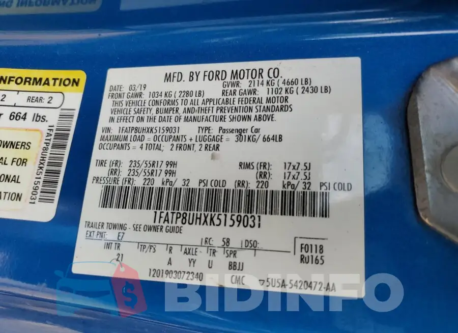 1FATP8UHXK5159031 Photo# 13