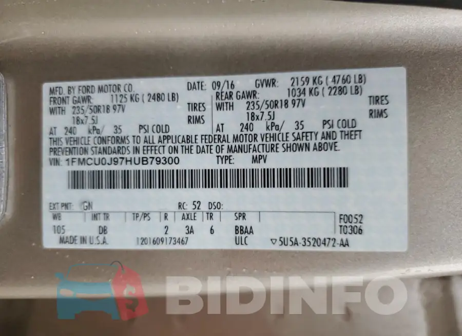 1FMCU0J97HUB79300 Photo# 13